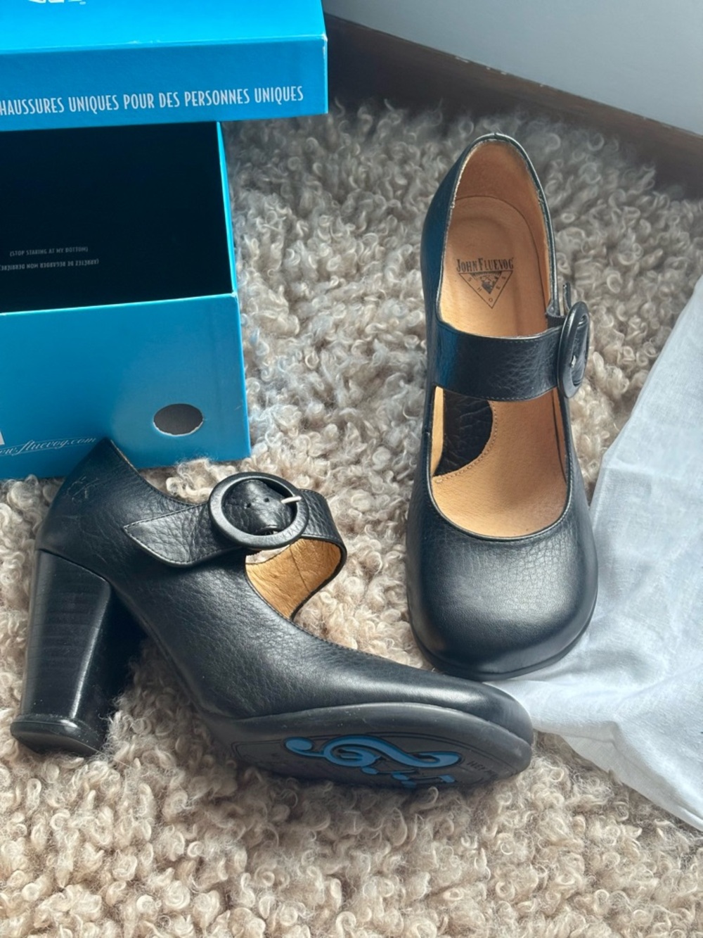 John Fluevog Sopranos Carey Black Leather Mary Jane Heels, size 6